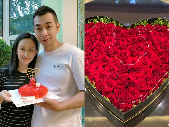 赵文卓与太太张丹露庆祝结婚13周年。　微博图片