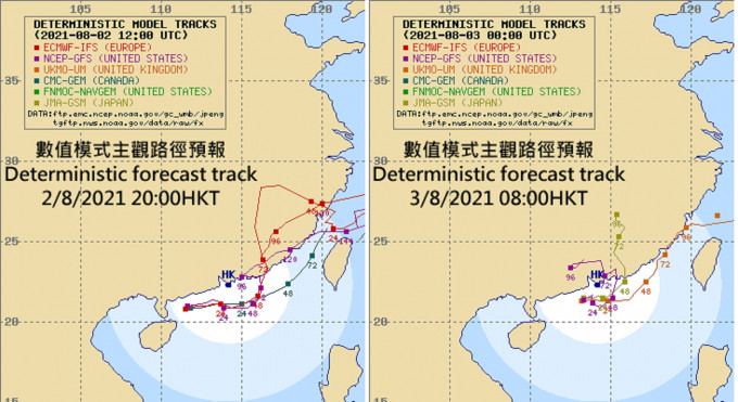 地下天文台指电脑预报显示风暴将进一步靠近香港以东的沿岸地区。地下天文台FB专页图片