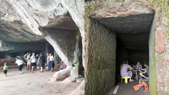 不少民众来到国家文物重点保护单位瑞峰崖墓群避暑。