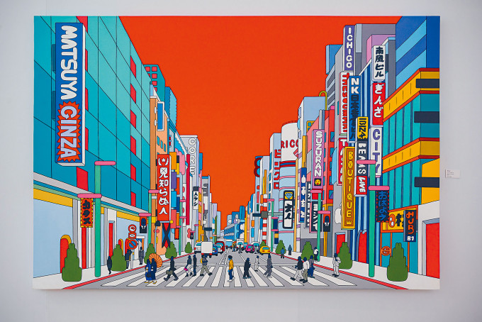 金龙五的作品记录了城市的风景面貌，好像《Ginza》。
