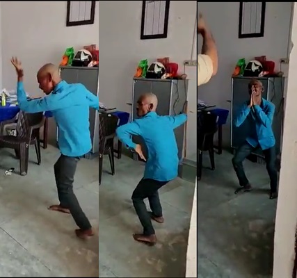 印度男违禁足令，遭警罚跳热舞。影片截图