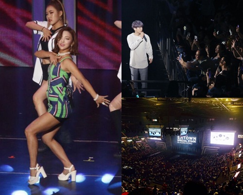 f(x)Luna骚胸露腿跳到露黑色打底裤；全场以EXO粉丝最多。