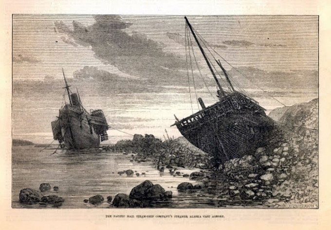 1874年《倫敦新聞畫報》的插圖,顯示甲戌風災吹襲香港後船隻損毀情況。天文台提供