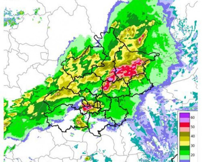 北京及周邊反射電達併圖。圖：北京市氣象台