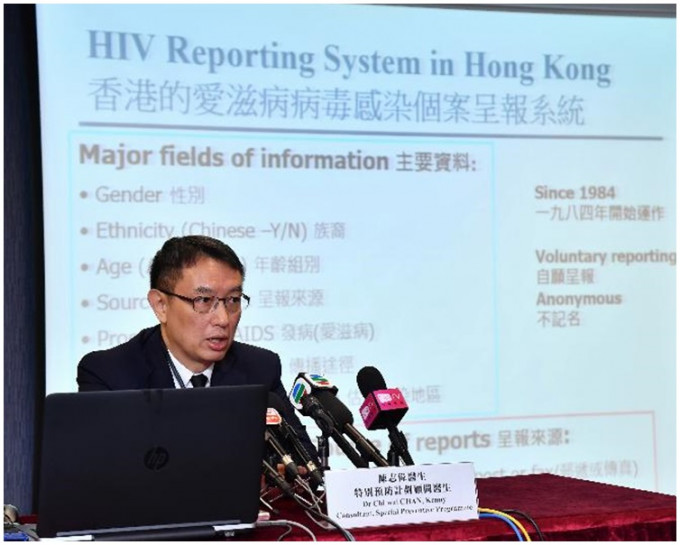 特別預防計劃顧問醫生陳志偉公布去年第4季的愛滋病病毒感染呈報個案。圖：政府新聞處