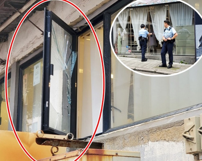 婚紗店一扇窗被擊碎，警方懷疑賊人爬窗潛入。