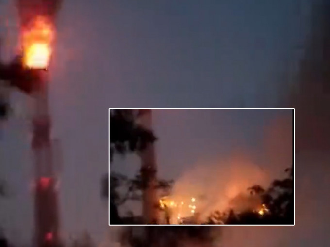 網上流傳山西電廠起火的片段。 （影片截圖）