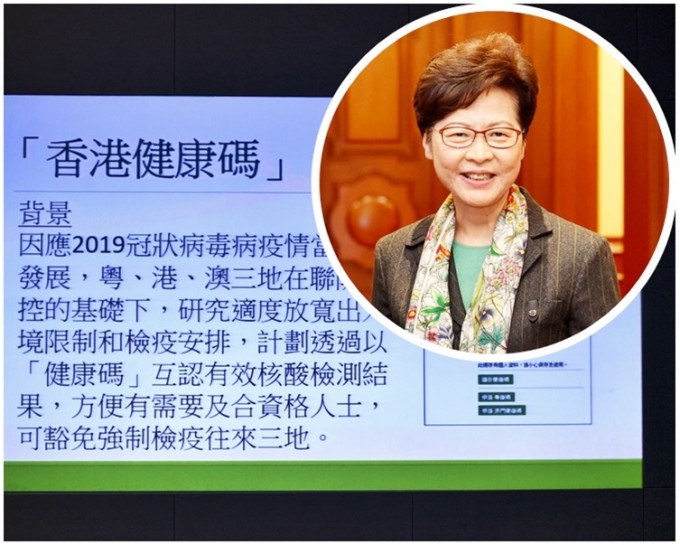 林郑月娥（小图）指，香港的健康码与内地的健康码是两套不同系统。资料图片