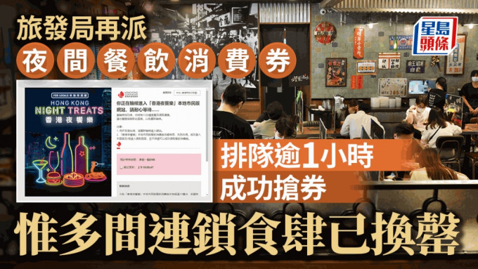 香港旅游发展局今早(10日)网上派发第二批1「香港夜飨乐」本地巿民餐饮消费券。资料图片