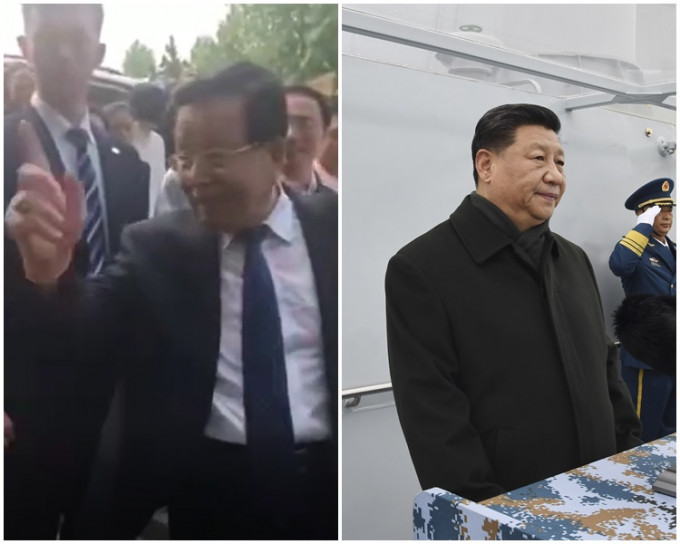 曾庆红(左)赞习近平(右)领导得好。影片截图/新华社