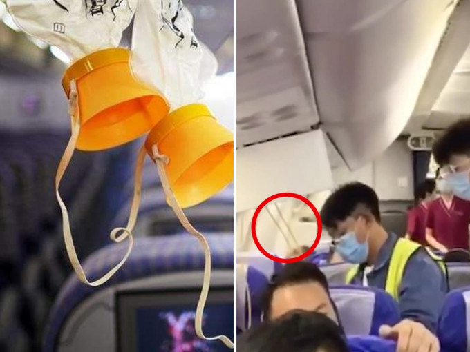 手癢乘客挖出氧氣面罩致航班延誤40分鐘（右）／示意圖（左）。
