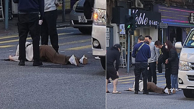 女子捱客货车撞及后倒卧地上，多名途人见状报警。facebook群组「长沙湾街坊」图片