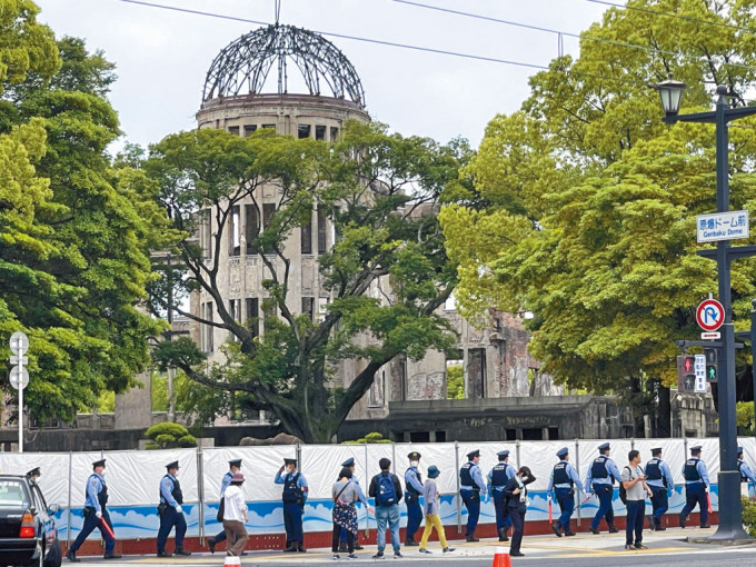 峰會舉行前夕，廣島原爆圓頂館警衞森嚴。
