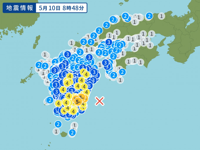 九州東部海域6.3級強烈地震。網上圖片