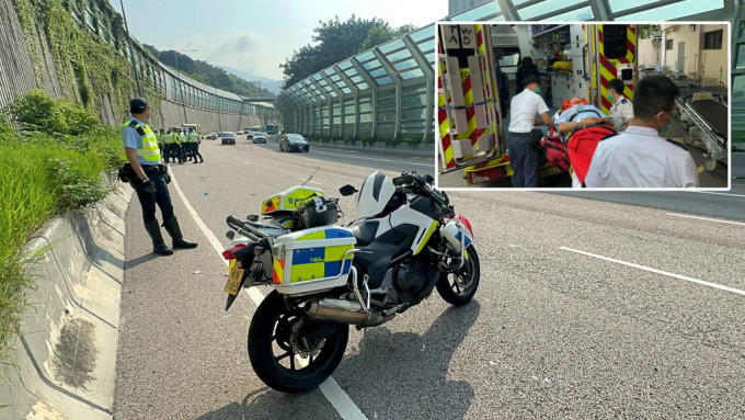 電單車輕微損毀，交通警員受傷送院。梁國峰攝