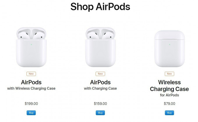 蘋果發表第二代AirPods，支援無線充電。照片取自蘋果官網