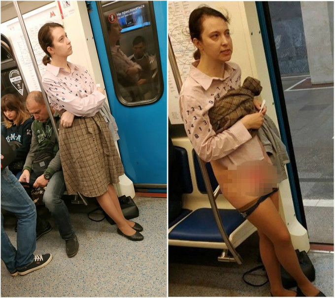俄羅斯女子地鐵上憤脫內褲展下體。網上圖片