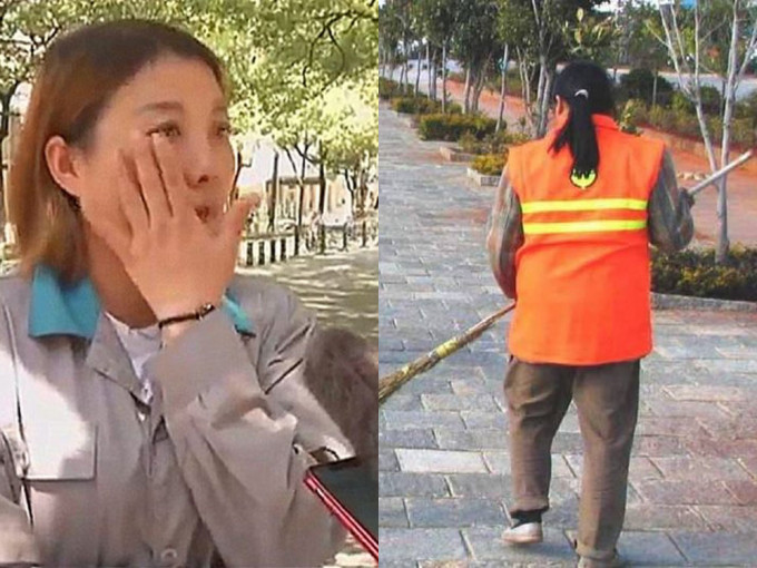 女清潔工人（左）在街訪中訴說一段令人感動的往事。示意圖（右）。