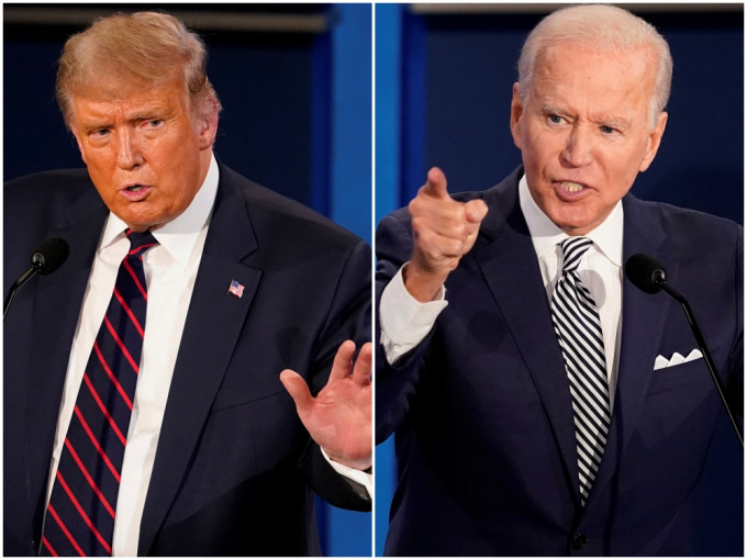 特朗普（左）與拜登（右）在電視直播辯論會上擦出火花，圍繞六大議題針鋒相對。AP