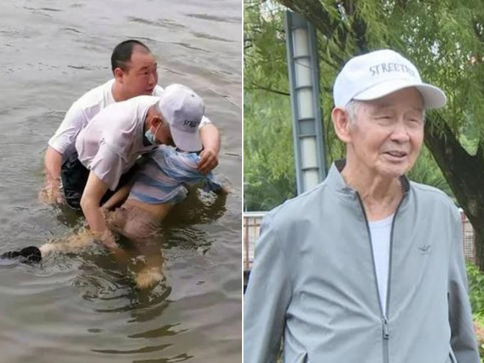 81岁老翁跳下水救人，有热心路人马上下水支援。