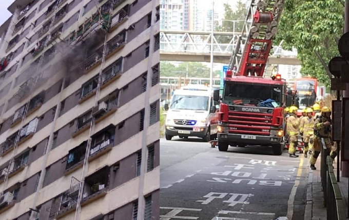 安定邨定祥樓一個單位突然起火，冒出大量濃煙。工聯會社區幹事馮沛賢fb圖片
