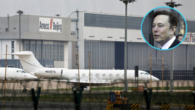 马斯克访问中国，其私人飞机抵达北京首都机场。(路透社/美联社)