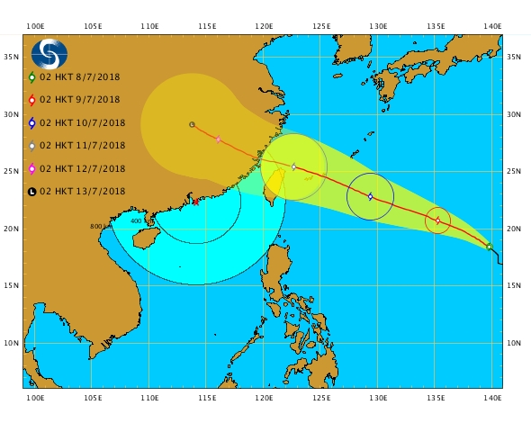 超强台风「玛莉亚」移向台湾以北至琉球群岛一带。