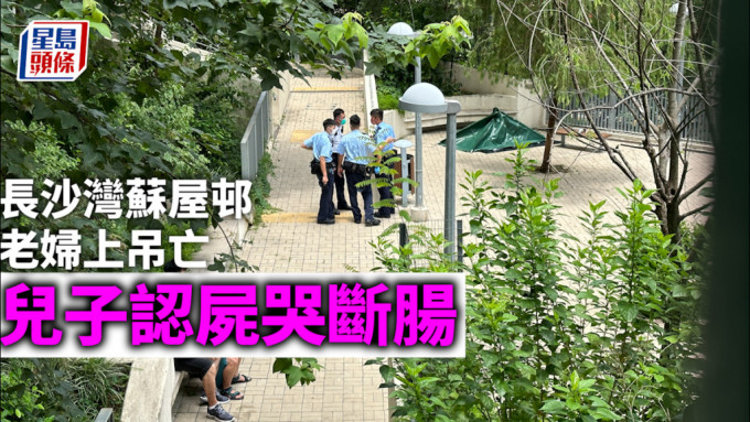 老婦在公園樹上上吊亡，兒子與2名親屬到場認屍傷心痛哭。