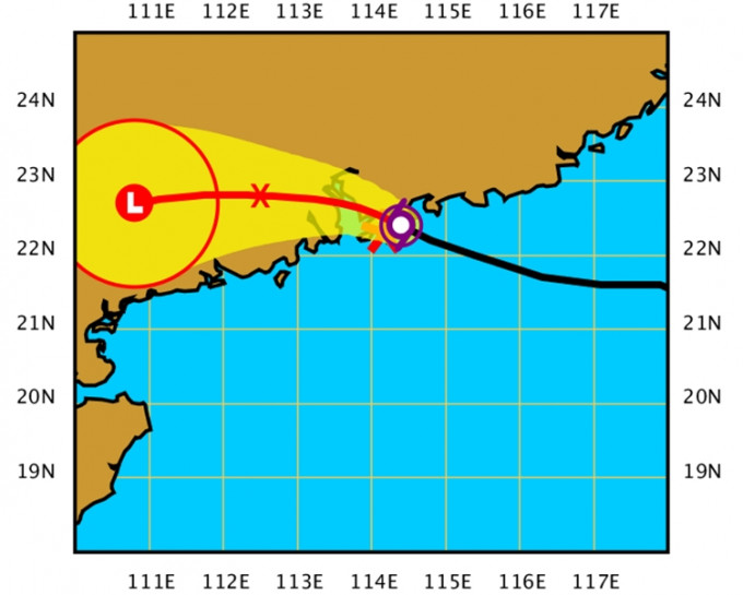 上午10時，「洛克」在天文台之東北偏東約30公里。