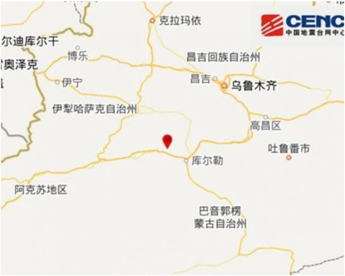 新疆库尔勒市4.2级地震。图：中国地震台网