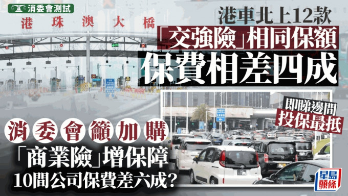 消委會港車北上︱12款「交強險」保額相同惟保費相差四成 即睇邊間投保最抵