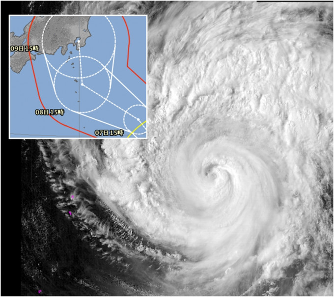 台风「珊珊」正靠近日本关东地区。日本气象厅图片