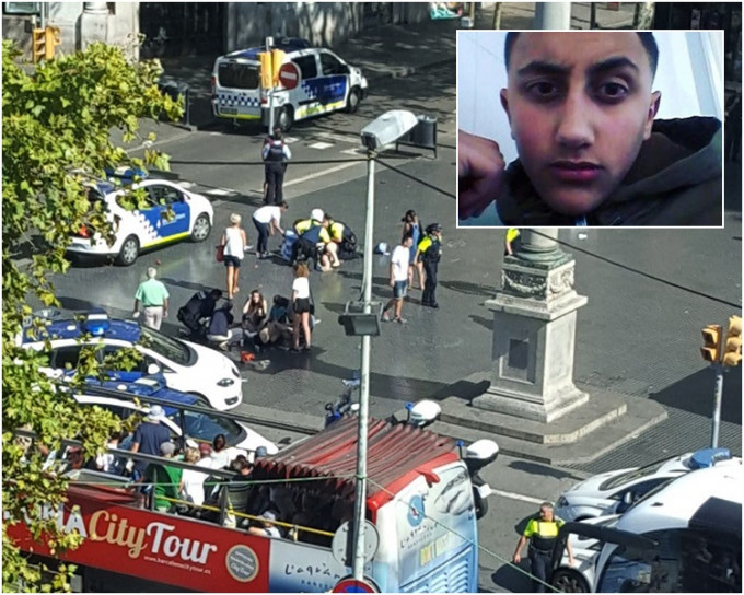 巴塞隆拿购物街发生的车撞人群恐怖袭击，小图为穆萨。