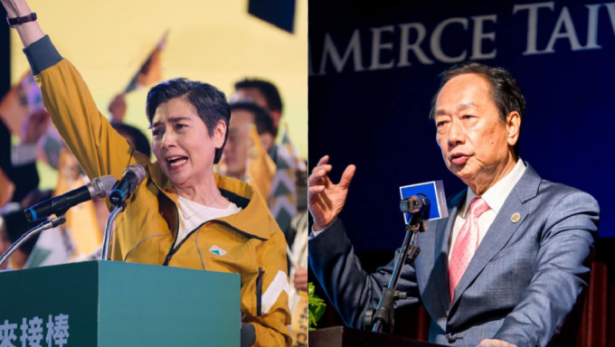 郭台铭（右）宣布与台女艺人赖佩霞（左）搭档参选台湾领导人。