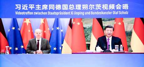 國家主席習近平周五與德總理朔爾茨舉行視頻會晤。 新華社