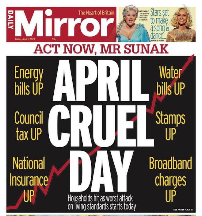 《每日镜报》讲今天是英国的「4月残酷日」。