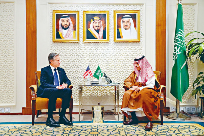 美卿布林肯昨日在利雅得會晤沙特外交大臣費薩爾。