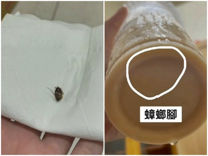 台湾高雄一名女高中生，日前在餐厅外卖一杯冰淇淋红茶，怎料竟在喝到一只完整的蟑螂。网图