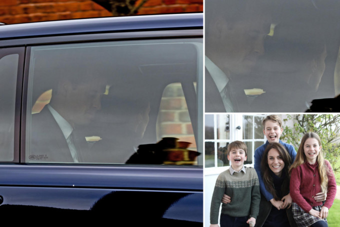 修圖風波後，凱特首次坐車外出，旁邊為威廉。網上圖片