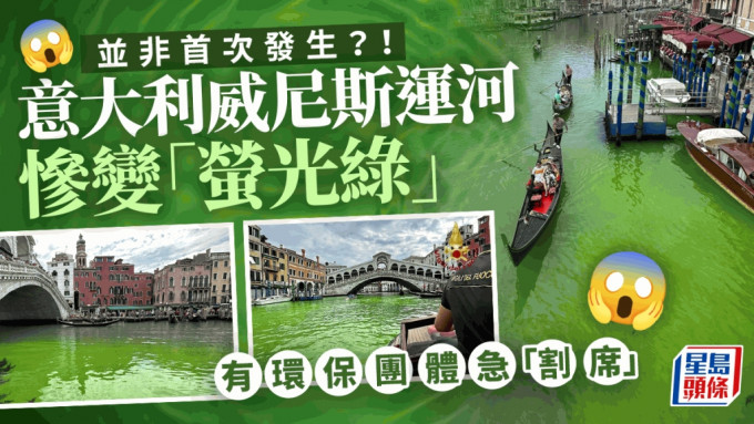 威尼斯运河部分河段变绿。
