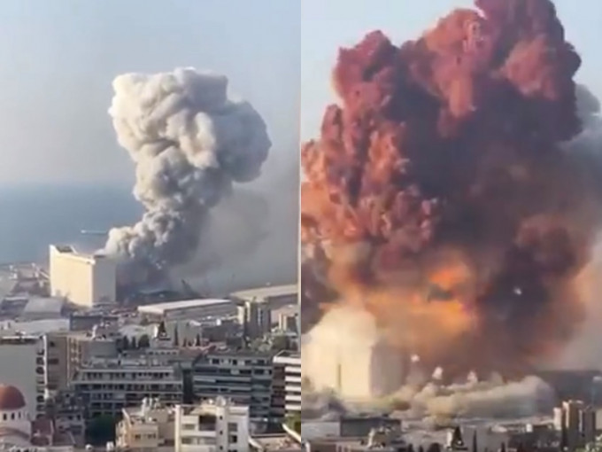 黎巴嫩貝魯特港口大爆炸。影片截圖