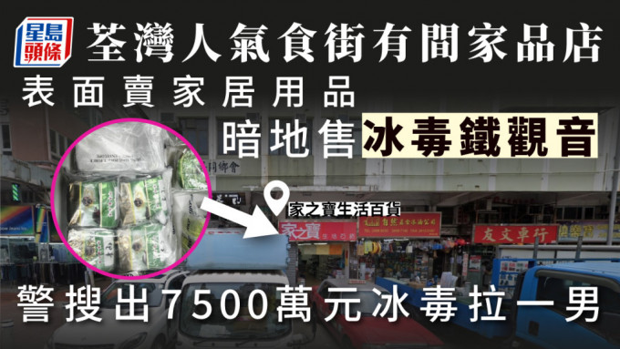荃湾享和街家居杂货店「一店两用」 警方捡7500万「冰毒铁观音」