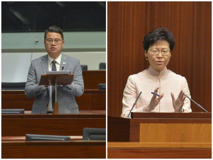 尹兆坚(左)向林郑月娥(右)提不信任议案。资料图片