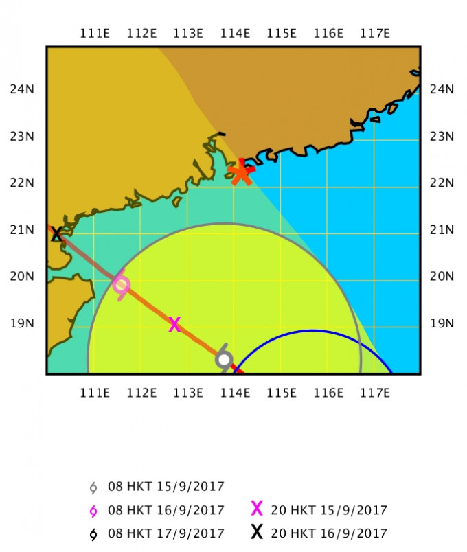 气旋预料将「升呢」成为台风，进入本港400公里范围圈。天文台图片