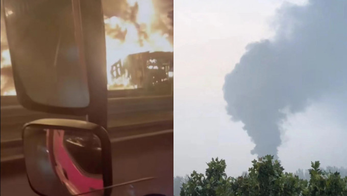 北京东六环一运输车翻侧起火，已致2人死亡。