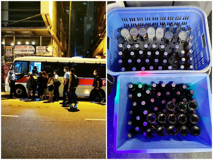 警方於行動中共拘捕10人，包括一名女負責人，並檢獲150支酒及兩個保溫冰箱。警方圖片