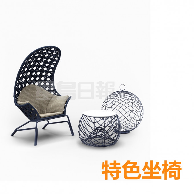 Smania推出多款藤制产品，以简约藤条编织成不同纹理，制作出沙发、茶几等家具的藤椅。(C)