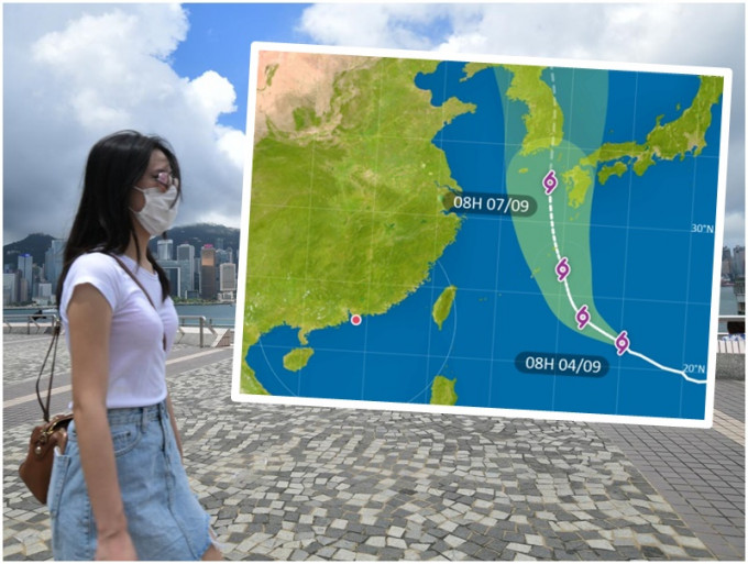 超強颱風「海神」會在未來兩三日靠近琉球群島至日本九州一帶，並移向朝鮮半島。（小圖為天文台截圖）