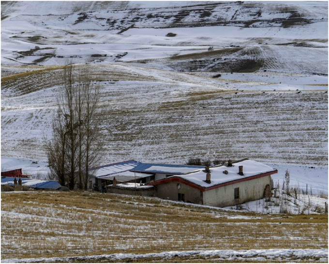 新疆冬季江布拉克万亩旱田变身万亩雪原。新华社
