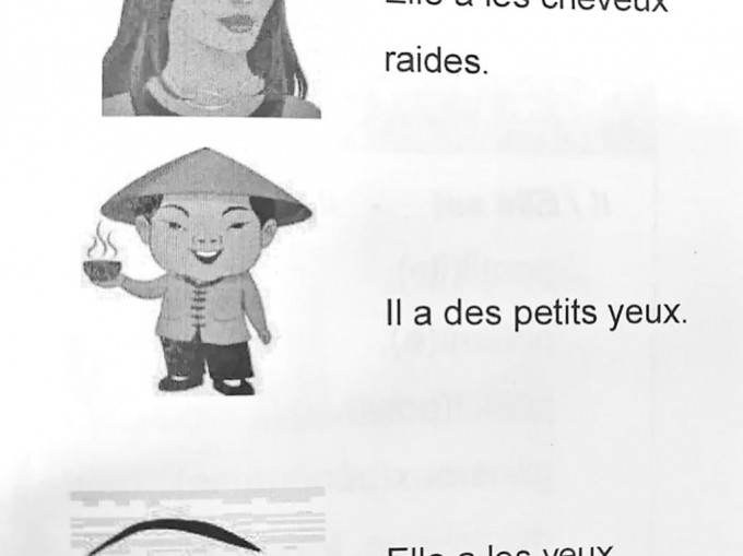 魁北克省的法語教材圖片指亞洲人「有小眼睛」。